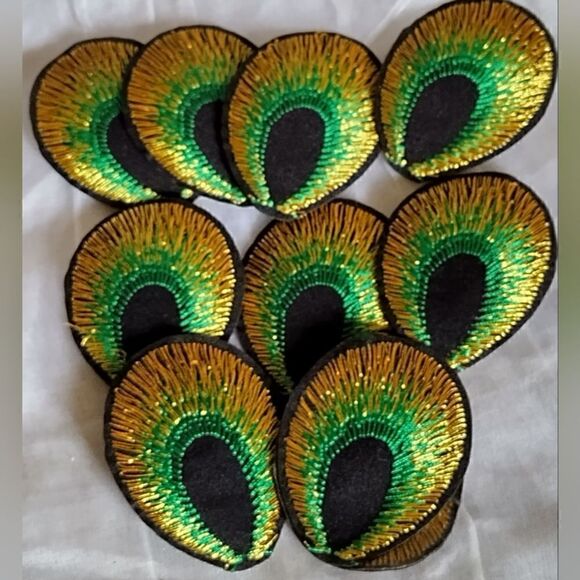 APPLIQUES  EMBROIDERED IRON -ON  10 PC PEACOCK FEATHER Patch 1.97" X 1.57 - Picture 2 of 4
